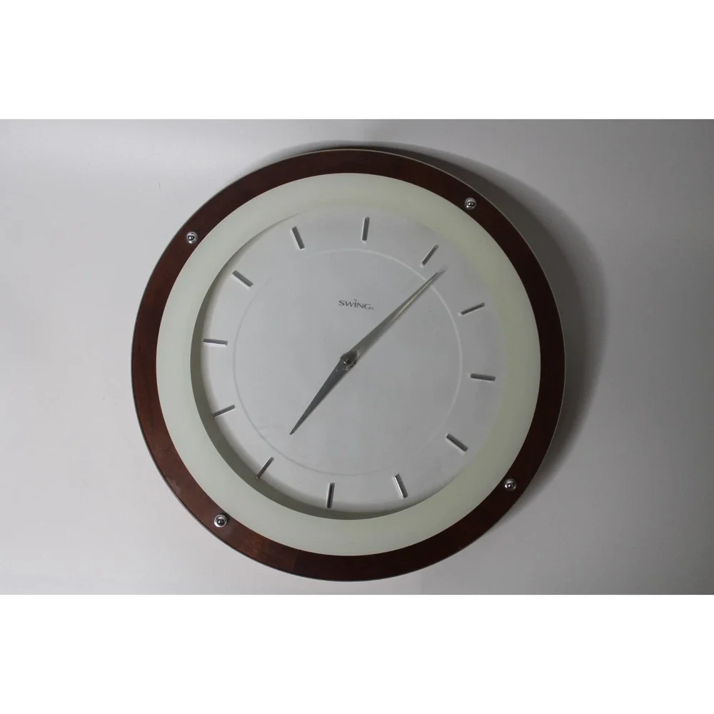 Swing Wall Clock Echo Walnut MCM Style Wood Frame